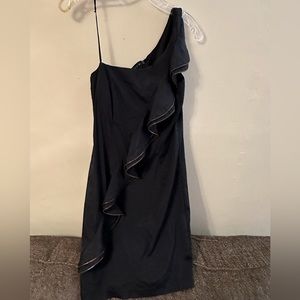 Cache Zipper Dress, Black, One Shoulder, Size Small